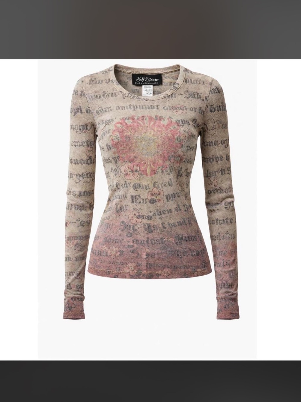 Self Esteem Y2K cotton Beige Floral Script Long Sleeve Tee